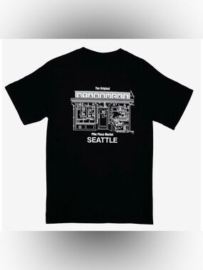 Gildan Unisex The Original Starbucks Pike Place Market T-Shirt Black Graphic Tee